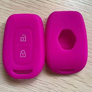 Imagem de WSWJDW Capa de silicone para chave do carro Capa de chaveiro com anel Bolsa para chave com 2 botões Capa para chave remota, adequada para Renault Duster Dacia Scenic Master Megane, rosa profundo