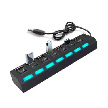 Imagem de Adaptador Hub Usb 7 Portas Com Botão Liga Desliga Compatível Com Windows Pendrive Tv Mouse Teclado PC Adaptador Extensão De Alta Velocidade Computador Celular Carregador
