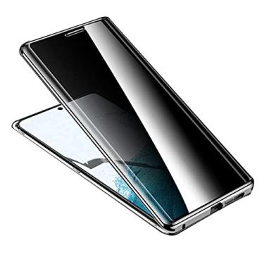Imagem de Capa para Samsung Galaxy S22, 360° Proteção Total Anti-Espião Capa com Capa de Câmera, Adsorção Magnética Moldura de Metal de Vidro Temperado Anti-Peeping Capa de Telefone Prateado