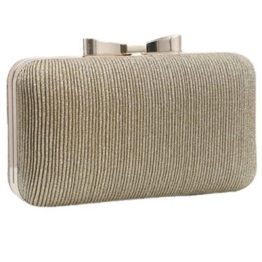 Imagem de Bolsa clutch feminina com glitter para noite bolsa de festa de casamento bolsa de ombro com laço, Dourado, M