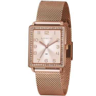Imagem de Relógio LINCE feminino quadrado rose strass LQR4665L R2RX