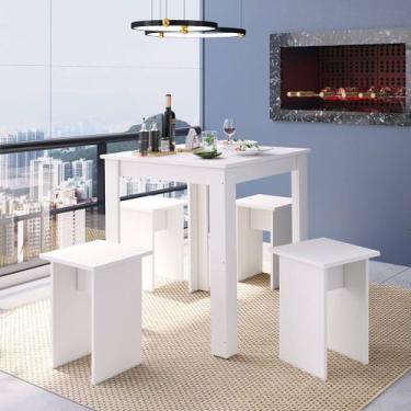 Imagem de Conjunto Mesa Quadrada Para Cozinha Com 4 Banquetas Branco Lilies Móve