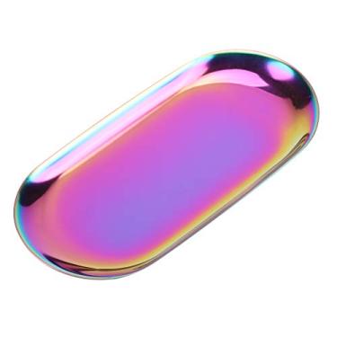 Imagem de Bandeja de armazenamento de a?o inoxid¨¢vel,bandeja de armazenamento de toalha estilo n¨®rdico Bandeja decorativa Bandeja de j¨®ias Bandeja de trinket Prato de ch¨¢ Bandejas(Rainbow S), Bandeja de a