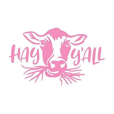 Imagem de Adesivo decalque de vinil de panturrilha de vaca Hay Y'all | Carros caminhões vans SUVs paredes taças laptops | 12,7 cm | Rosa | KCD2625P