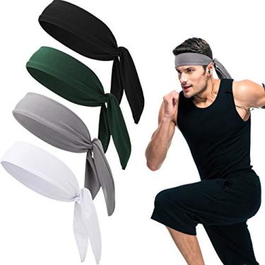 Imagem de 4 peças de faixa de cabeça para tênis, bandana elástica para esportes, faixa elástica para suor, faixa de cabeça ajustável antiderrapante para mulheres e homens, corrida, exercícios atléticos