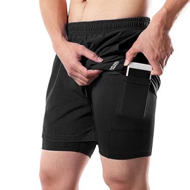 Imagem de Tingpai Shorts de corrida masculino 2 em 1 com bolsos de toalha pa exercícios de secagem rápida shorts pa treino de academia