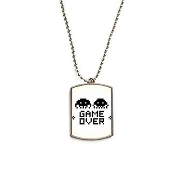 Imagem de Game Over Little Monster Pixel Corrente de Aço Inoxidável Dog Tag Pingente Pet Colar