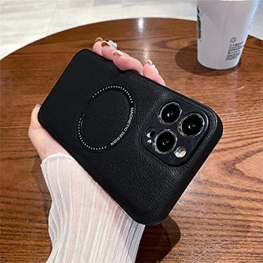 Imagem de Capa de carregamento magnético sem fio de couro de luxo para iPhone 14 13 12 11 Mini Pro XS Max XR X 8 7 Plus Capa para-choque Coque, Preto, Para iPhone 12Pro Max