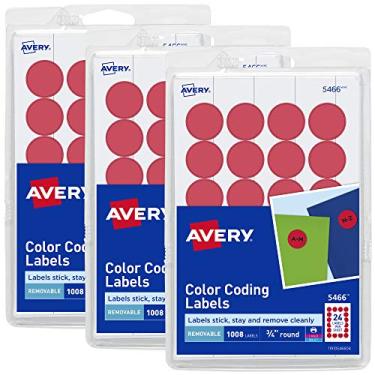 Imagem de Avery Etiquetas redondas de codificação de cores, adesivo removível, vermelho, 1,9 cm, pacote com 3, total de 3.024 etiquetas (32136)