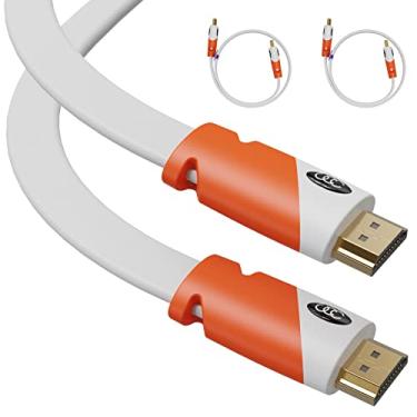 Imagem de Cabo HDMI plano - 2.0 - Fio HDMI de alta velocidade, por ultra clareza - Classificação CL3 - Canal de retorno de áudio (ARC) 4K Ultra HD 2160p / Largura de banda de até 18 Gbps / 3D HD 2 x 1080p Pronto - Cabo branco com conector de ponta dourada, Branco, 1.5 feet 2-pack