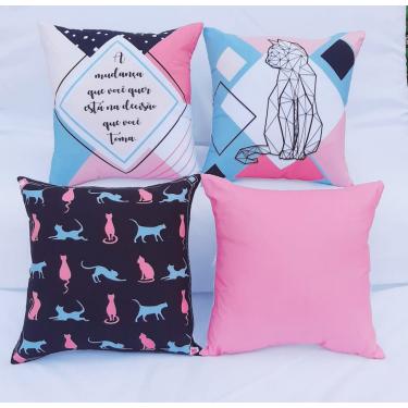 Imagem de Kit 4 Capas de Almofada Digital 40cm x 40cm Gato