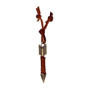 Imagem de Colar Cordão Masculino Feminino Couro Pingente Flecha Em Aço