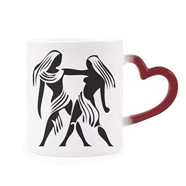 Imagem de Constellation Gemini Zodíaco Sinal Morphing Caneca Sensível ao Calor Coração Vermelho