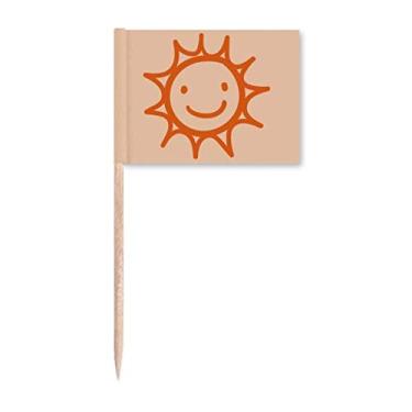 Imagem de Pintura à mão Orange Sun Smile Bandeiras de palito de dente Topper Decoração de festa