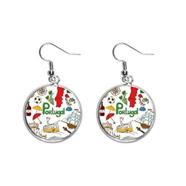 Imagem de Brinco feminino com bandeira nacional de Portugal Landscap com pingente de prata