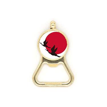Imagem de Chaveiro de aço inoxidável com gansos voadores vermelho japonês, abridor de tampa de cerveja