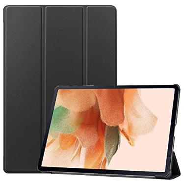 Imagem de TingYR Capa para tablet Samsung Galaxy Tab S7 FE, couro, suporte dobrável, proteção completa, capa para tablet para Samsung Galaxy Tab S7 FE. (preta)