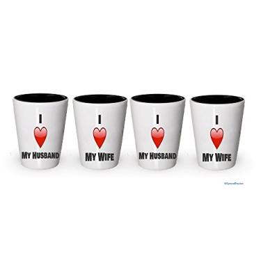 Imagem de Copo de shot I Love My Husband and Wife - Presentes para marido e esposa casal (4, casal)