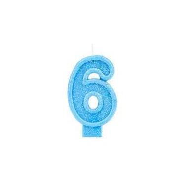 Imagem de Vela Aniversário Glitter Basic Azul Número 6 - 01 Unid - Silverfestas