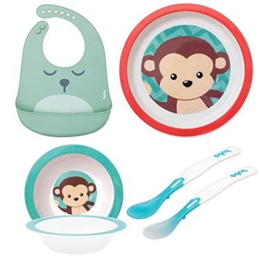 Imagem de Kit Refeição Introdução Alimentar Pratinho Bowl Babador Colher Animal Fun Buba (Macaco)