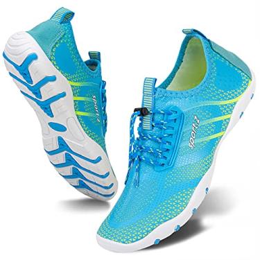 Imagem de WateLves Water Shoes – Meias aquáticas de secagem rápida para piscina, surfe, ioga, hidroginástica, Azul claro fluorescente, 42 BR