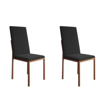 Imagem de Kit 2 Cadeiras De Jantar Estofadas Mônaco Premium Cobre E Preta - Cor: Preto
