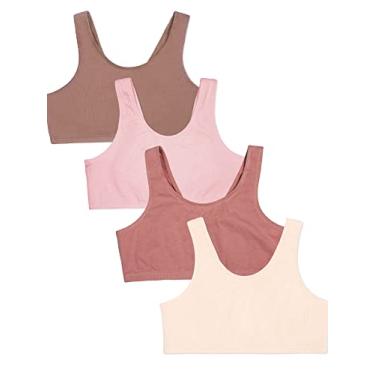 Imagem de Fruit of the Loom Sutiã esportivo elástico embutido de algodão para meninas, Nude claro/blush/crepúsculo do deserto/chá doce, 38