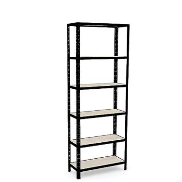 Imagem de Estante em Aço Preto Multiuso Home Office 70 cm com 6 Prateleiras em Mdf Cor Vanila