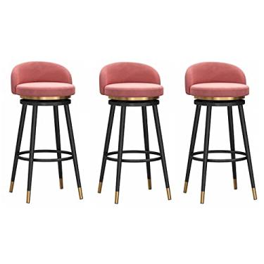 Imagem de Cadeiras de jantar cadeiras de sala de jantar banco de bar conjunto ajustável de 3, banco de altura de balcão cadeira de bar giratória estofada de veludo com moldura de metal preto para cozinha ilha sala de jantar pátio tudo está bem