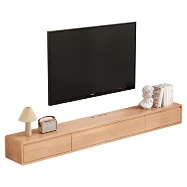Imagem de JUNNIU Unidade de TV montada na parede Prateleira flutuante com 2 gavetas, console de mídia montado na parede centro de entretenimento, prateleira flutuante de armazenamento multimídia para sala de estar quarto/B/140 cm decoração