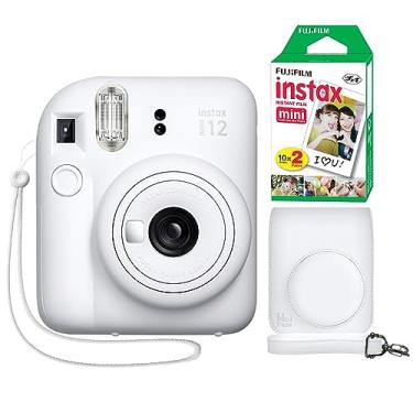 Imagem de Câmera instantânea Fujifilm Instax Mini 12 branca (Clay White) + capa personalizada MiniMate + filme Fuji Instax 20 folhas, pacote duplo
