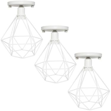 Imagem de 3 Lustres Teto Plafon Industrial Aramado Diamante Retrô Luminária Sobrepor Vintage Agp Ilumini