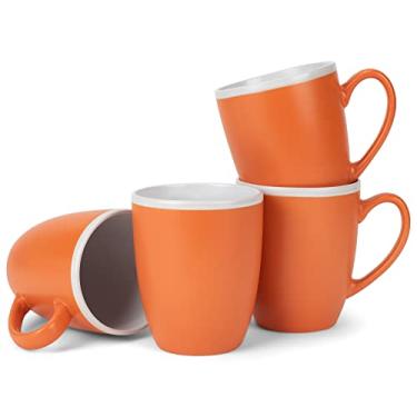 Imagem de Elanze Designs Canecas de cerâmica fosca, cor lisa, laranja, branco, interior, 473 ml, conjunto de 4