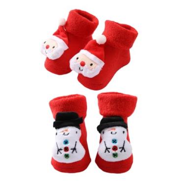 Imagem de Garneck 2 pares de chinelos de meia para crianças chinelos confortáveis chinelos de botas chinelos infantis sapatos de Natal bebê, Vermelho, 12x8cm
