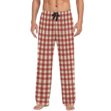 Imagem de ZRWLUCKY Calça de pijama masculina xadrez vermelho búfalo da Escócia, calça confortável com bolsos, calça de pijama com cordão, Tartan búfalo vermelho da Escócia, M