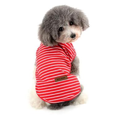 Imagem de Ranphy Camisa listrada para animais de estimação pequeno cachorro macio algodão colete filhote gato verão respirável regata cachorrinho bonito vestuário roupas de festa vermelho XGG