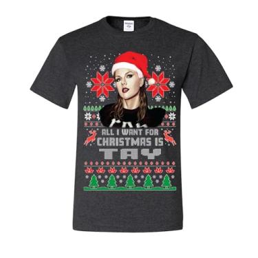 Imagem de wild custom apparel Camisetas feias de Natal All I Want for Christmas is Tay, Preto mesclado, G