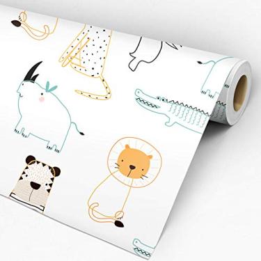 Imagem de Papel De Parede Adesivo Infantil Animais Leão Onça Tucano