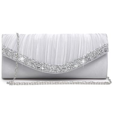 Imagem de Dasein Bolsas de mão femininas para noite, bolsas formais com strass, para festa de casamento, formatura, bolsa elegante, Prata