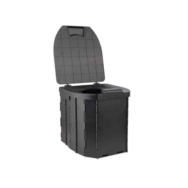 Imagem de JUSHZ Sanita de acampamento portátil para adultos, vaso sanitário portátil, balde para uso externo, para casa, interior, carro, idoso, cabeceira, com capa, lata de lixo dobrável portátil (preto, 32 x