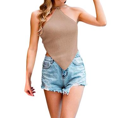 Imagem de Camiseta de malha feminina estampada para sair camiseta plus size sem mangas Y2K camiseta de verão blusa floral colete de festa, Caqui, P