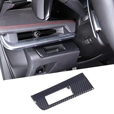 Imagem de Capa de acabamento de painel de botão de interruptor de farol compatível com Chevrolet Corvette C8 Stingray 2020-2023, ABS capa de acabamento de ranhura do lado esquerdo do volante (padrão de fibra de carbono preto)