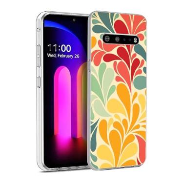 Imagem de PINPNPZ Capa compatível com LG V60 ThinQ - 60s botânico hippie groovy vintage design abstrato à prova de choque capa de TPU macio para mulheres meninas meninos homens