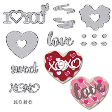 Imagem de Hying Dia dos Namorados, palavras de amor, moldes de corte para fazer cartões, decorações de álbum de fotos, corte, coração, beijo, corte, palavras doces, letras, estêncis, estêncil, modelo de