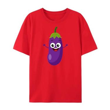 Imagem de Camiseta para homens e mulheres desenho animado berinjela engraçada expressão fofa para presentes para filho filha irmãos irmãs, Vermelho, 4G