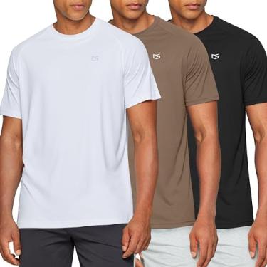 Imagem de Camiseta masculina de manga curta com gola redonda leve para treino, atlética, casual, Pacote com 3: preto/branco/marrom, 3G