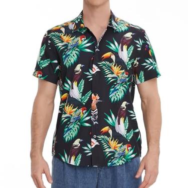 Imagem de MCULIVOD Camisetas masculinas havaianas tropicais, estampa casual de manga curta com botões, Preto 13, XXG