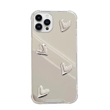 Imagem de AmazFCCY Capa espelhada para iPhone 13 Pro Max, linda 3D Love Heart Soft Silicone Makeup Mirror Luxury Shinny Plating 4 Conor Proteção à prova de choque para Apple iPhone 13 Pro Max 6,7'' 2021-Siver