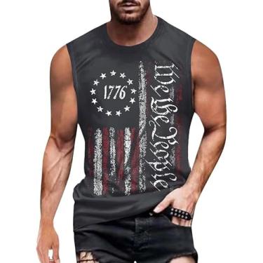 Imagem de Camiseta masculina 4th of July 1776 Muscle Tank Memorial Day Gym sem mangas para treino com bandeira americana, Bandeira 1776 - Cinza, GG