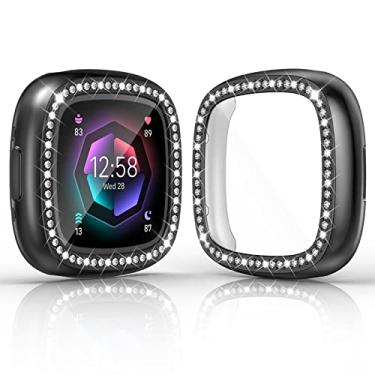 Imagem de RICHONE Pacote com 2 capas protetoras de tela compatíveis com Fitbit Versa 4 e Sense 2 (2022), acessórios de smartwatch com amortecedor de TPU macio com capa Bling Diamonds (2 pretos, Versa 4 e Sense 2)